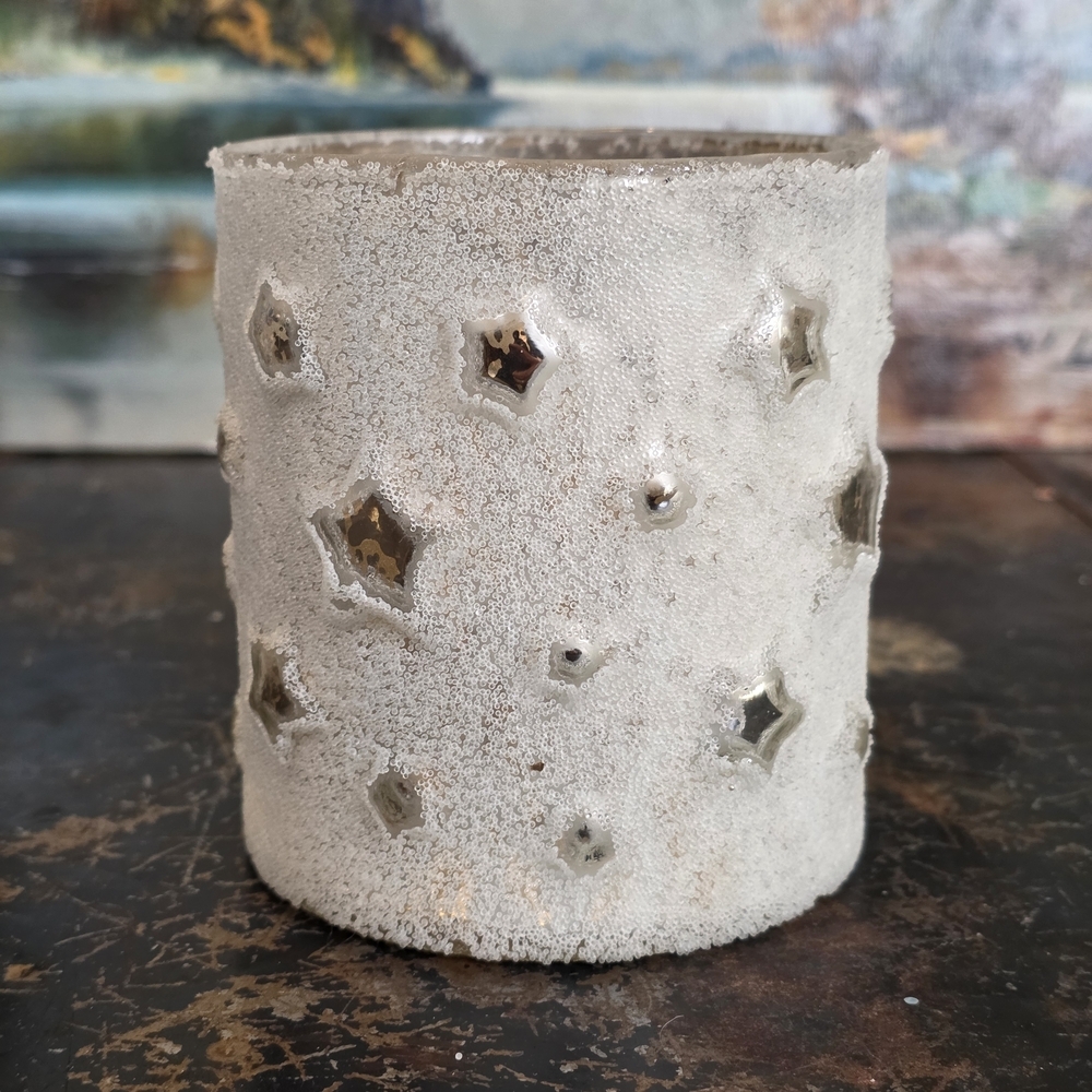 Elegant Cream Star-Patterned Mercury Glass Golden Candle Holder